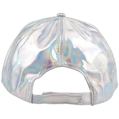 Baseball Caps Shiny Holographic Baseball Cap Laser Leather Rainbow Reflective Glossy Snapback Hats - Silver - CW18H0DL4KO $15.89