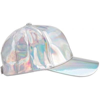 Baseball Caps Shiny Holographic Baseball Cap Laser Leather Rainbow Reflective Glossy Snapback Hats - Silver - CW18H0DL4KO $15.89