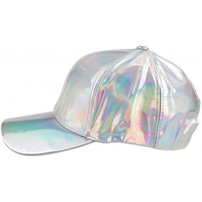 Baseball Caps Shiny Holographic Baseball Cap Laser Leather Rainbow Reflective Glossy Snapback Hats - Silver - CW18H0DL4KO $15.89