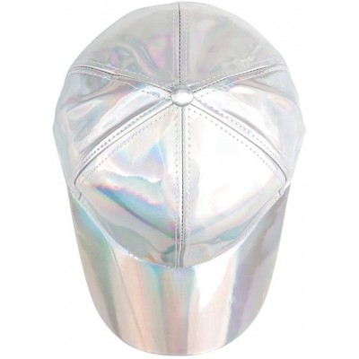 Baseball Caps Shiny Holographic Baseball Cap Laser Leather Rainbow Reflective Glossy Snapback Hats - Silver - CW18H0DL4KO $15.89