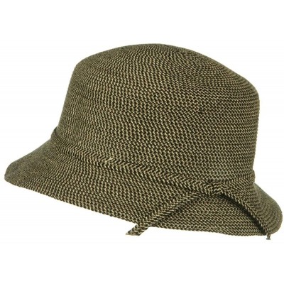 Sun Hats UPF 50+ Cotton Paper Tweed Braided Cloche Self Tie Hat - OSFM - Black - CB118E45VUZ $25.45