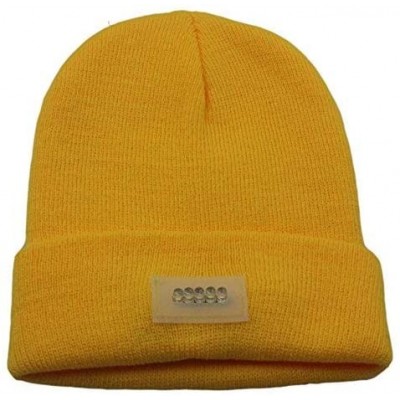 Skullies & Beanies Mens Winter 5 lED Lights Lighted Night Fishing Knitt Beanie Hat Cap Roll-up Brim - Yellow - CK1298509BT $8.66