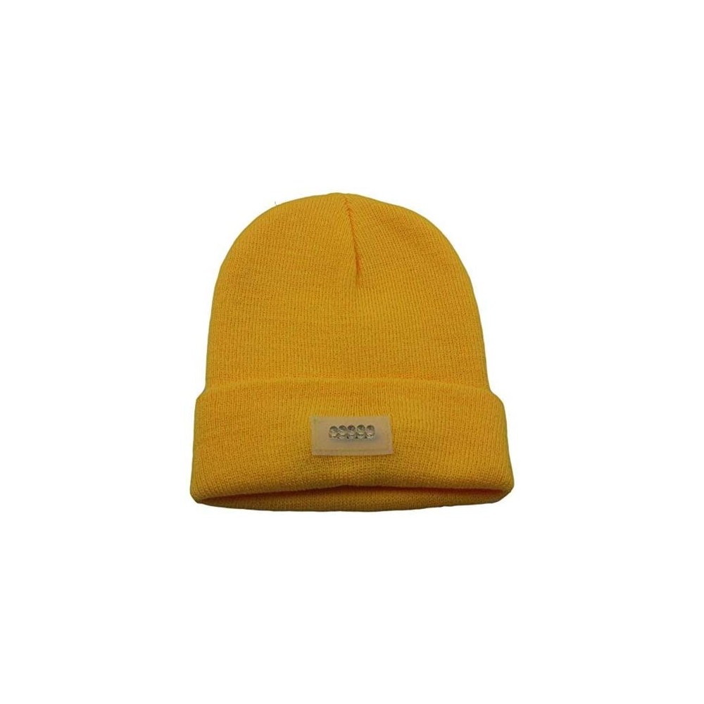 Skullies & Beanies Mens Winter 5 lED Lights Lighted Night Fishing Knitt Beanie Hat Cap Roll-up Brim - Yellow - CK1298509BT $8.66