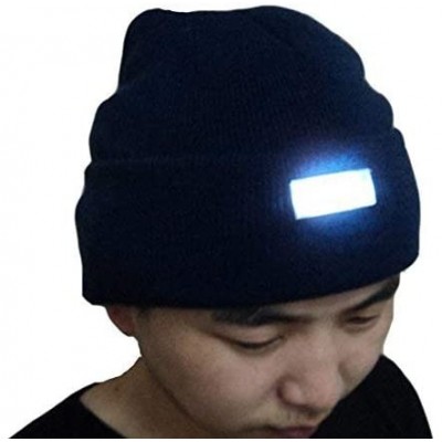 Skullies & Beanies Mens Winter 5 lED Lights Lighted Night Fishing Knitt Beanie Hat Cap Roll-up Brim - Yellow - CK1298509BT $8.66