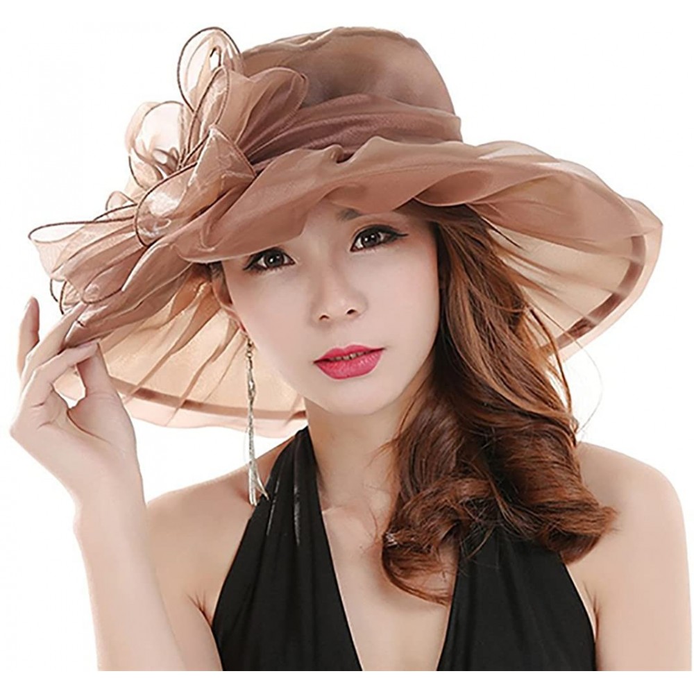 Sun Hats Women's Fashion Summer Church Kentucky Derby Cap British Tea Party Wedding Hat - Coffee - C118DU0XE7X $12.62