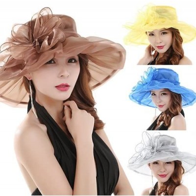 Sun Hats Women's Fashion Summer Church Kentucky Derby Cap British Tea Party Wedding Hat - Coffee - C118DU0XE7X $12.62