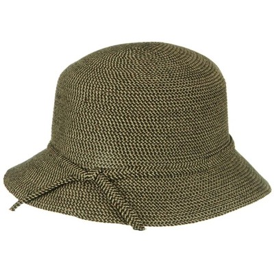 Sun Hats UPF 50+ Cotton Paper Tweed Braided Cloche Self Tie Hat - OSFM - Black - CB118E45VUZ $25.45