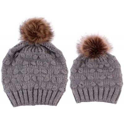 Skullies & Beanies 2PCS Parent-Child Hat Warmer- Mommy and Me Cable Knit Winter Warm Hat Beanie - Grey 03 - CR192ES4NK4 $14.18