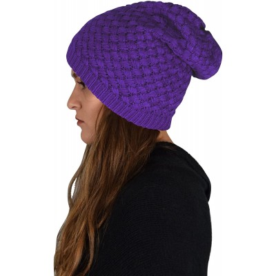 Skullies & Beanies Thick Crochet Knit Quilted Double Layer Beanie Slouchy Hat - Purple - CW12N307CUJ $8.81