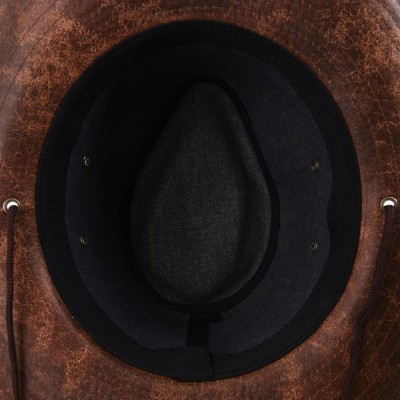 Cowboy Hats Indiana Jones Hat Weathered Faux Leather Outback Hat GN8749 - Brown - CX184HR8CU3 $34.83