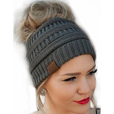 Skullies & Beanies Quality Knit Messy Bun Hat Beanie - Grey - C612O377M6C $14.00