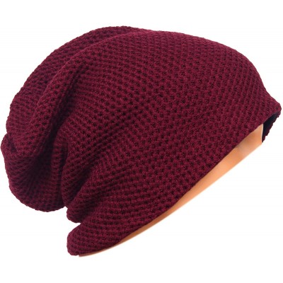 Skullies & Beanies Unisex Adult Winter Warm Slouch Beanie Long Baggy Skull Cap Stretchy Knit Hat Oversized - Claret - C112910...