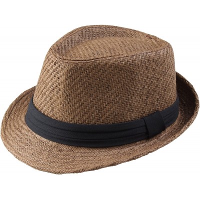 Fedoras Classic Fedora Unisex Woven Straw Summer Hat - B - C818E3C6IEQ $10.68