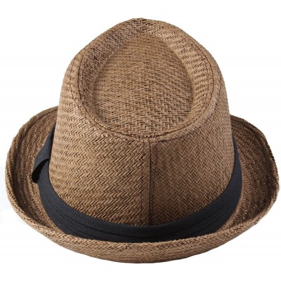 Fedoras Classic Fedora Unisex Woven Straw Summer Hat - B - C818E3C6IEQ $10.68