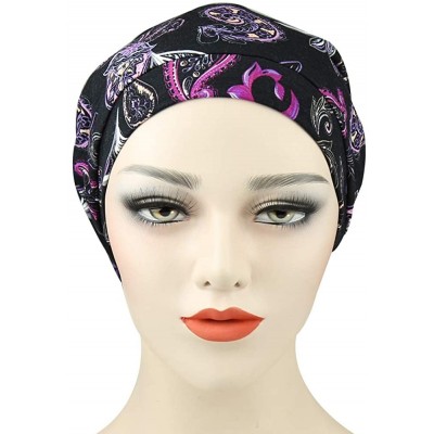 Skullies & Beanies Satin Lined Sleep Cap Slouchy Slap Hat — Soft Elastic Band- Stay All Night - Purple Black - CN18I3XU7L0 $1...