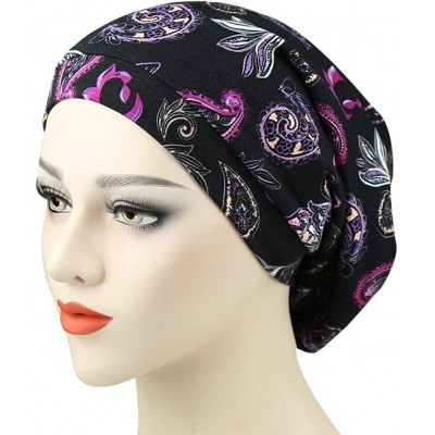 Skullies & Beanies Satin Lined Sleep Cap Slouchy Slap Hat — Soft Elastic Band- Stay All Night - Purple Black - CN18I3XU7L0 $1...