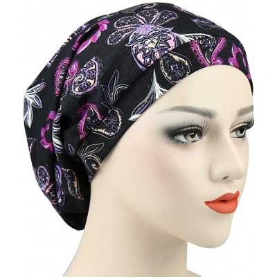 Skullies & Beanies Satin Lined Sleep Cap Slouchy Slap Hat — Soft Elastic Band- Stay All Night - Purple Black - CN18I3XU7L0 $1...