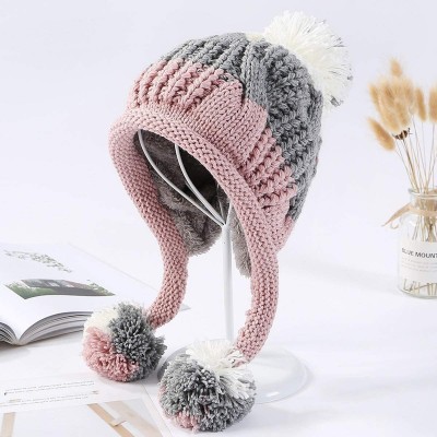 Skullies & Beanies Women Winter Peruvian Beanie Hat Ski Cap Fleece Lined Ear Flaps Dual Layered Pompoms - A13-8888-hanfen - C...