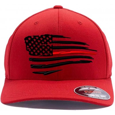 Baseball Caps Thin Red Line Waving USA Flag. Embroidered. 6477 Wool Blend Cap - Red - CP1808NXAUM $49.51