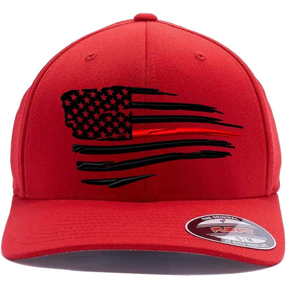 Baseball Caps Thin Red Line Waving USA Flag. Embroidered. 6477 Wool Blend Cap - Red - CP1808NXAUM $27.70