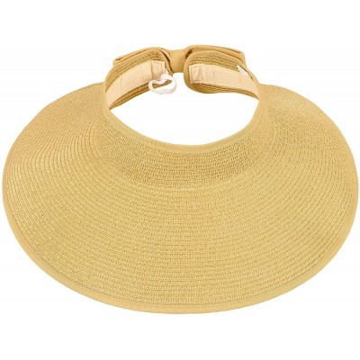 Visors Lullaby Women's UPF 50+ Packable Wide Brim Roll-Up Sun Visor Beach Straw Hat - Beige - CG183AZZDQ9 $21.98
