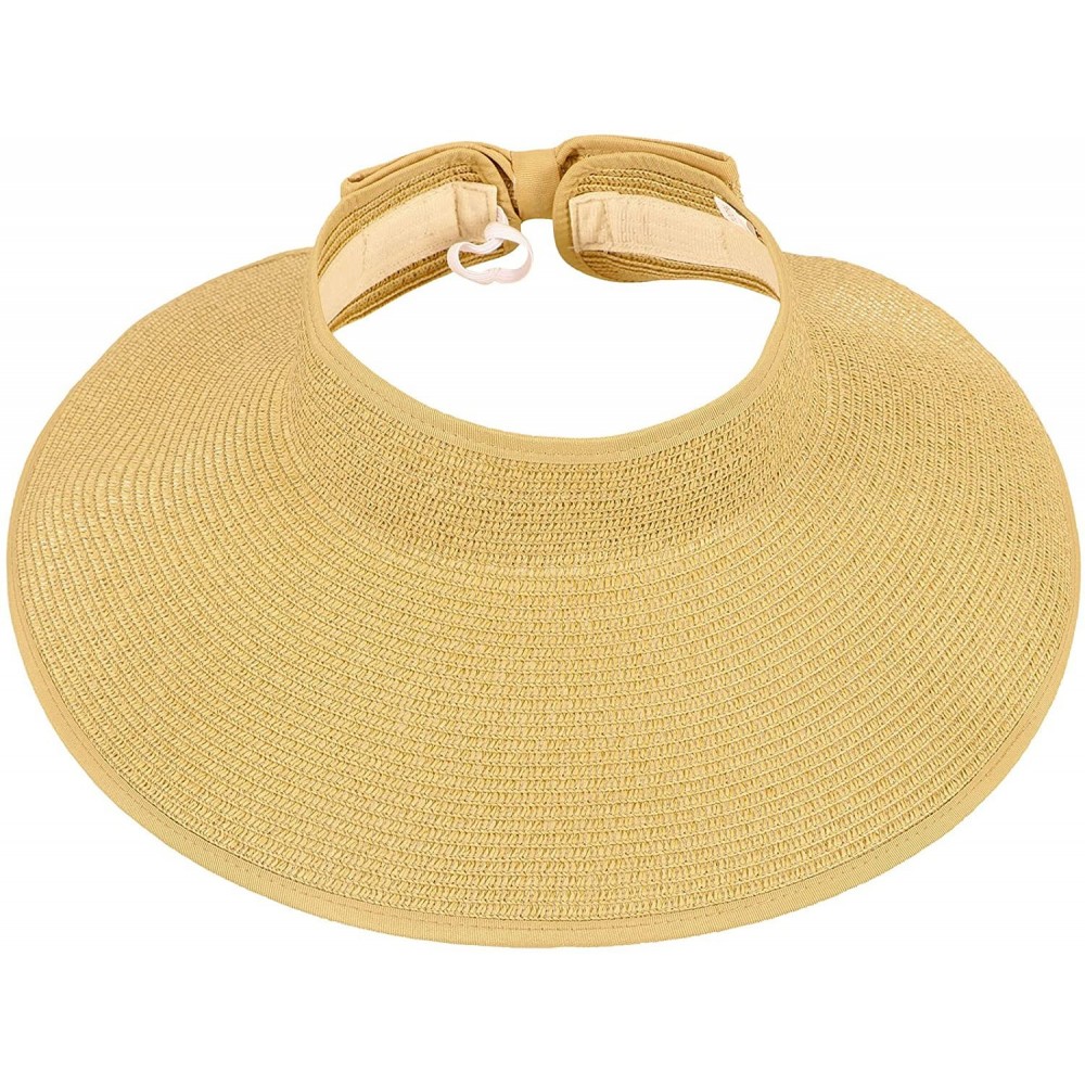 Visors Lullaby Women's UPF 50+ Packable Wide Brim Roll-Up Sun Visor Beach Straw Hat - Beige - CG183AZZDQ9 $8.31
