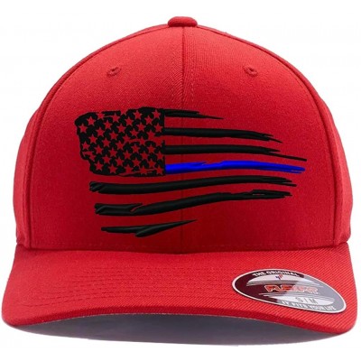 Baseball Caps Thin Red Line Waving USA Flag. Embroidered. 6477 Wool Blend Cap - Red - CP1808NXAUM $48.92