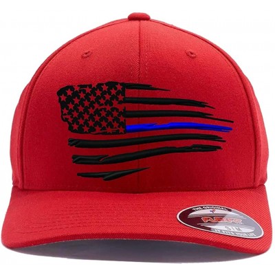 Baseball Caps Thin Red Line Waving USA Flag. Embroidered. 6477 Wool Blend Cap - Red - CP1808NXAUM $27.70