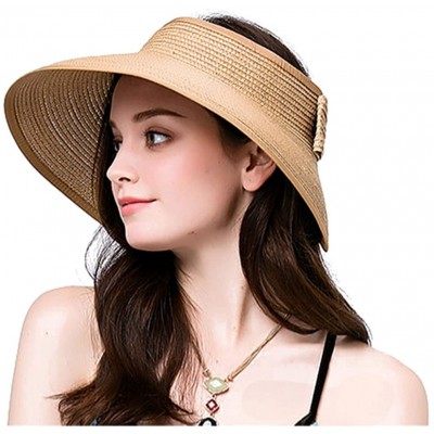 Visors Lullaby Women's UPF 50+ Packable Wide Brim Roll-Up Sun Visor Beach Straw Hat - Beige - CG183AZZDQ9 $8.31