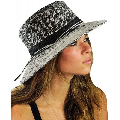 Fedoras Teardrop Dent Braided Trim Casual Panama Fedora Sun Hat - Woven Black - CP1990O3U74 $12.56