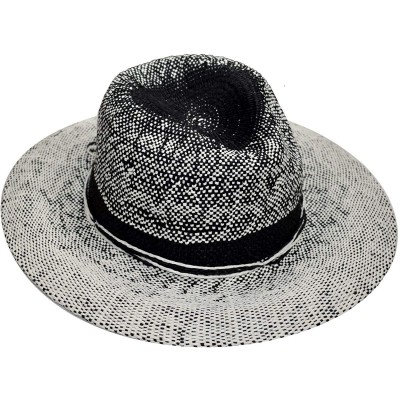 Fedoras Teardrop Dent Braided Trim Casual Panama Fedora Sun Hat - Woven Black - CP1990O3U74 $12.56