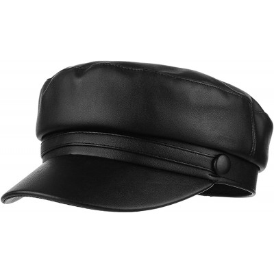 Newsboy Caps Women Yacht Captain Sailor Hat PU Newsboy Cabbie Baker Boy Peaked Beret Cap - Black1 - C3193Y03X6L $11.14