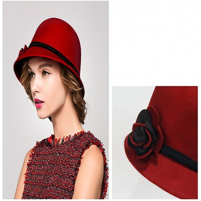 Fedoras Women's Bow Wool Felt Bucket Hat - Red - CJ128NIYTZJ $17.95