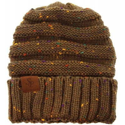 Skullies & Beanies Confetti Sparkle Knitted Ponytail Beanie with Stretch Cable on top for Messy Bun - Brown - CV18K5A6MTG $8.08