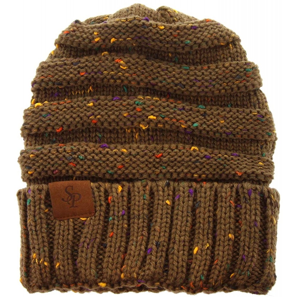 Skullies & Beanies Confetti Sparkle Knitted Ponytail Beanie with Stretch Cable on top for Messy Bun - Brown - CV18K5A6MTG $8.08