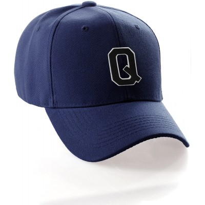 Baseball Caps Classic Baseball Hat Custom A to Z Initial Team Letter- Navy Cap White Black - Letter Q - CL18IDTR9RW $25.62
