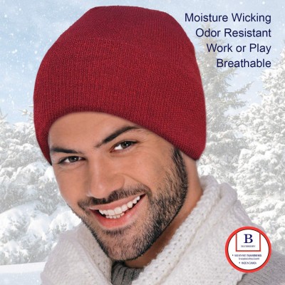 Skullies & Beanies Merino Wool Beanie Hat -Soft Winter and Activewear Watch Cap - Red Marl - CZ18X92QYLK $13.56