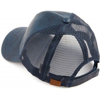 Baseball Caps Hatsandscarf Mesh Trucker Faux Leather Textured Baseball Cap (BA-27) - Navy - C618Q798U2Z $9.48