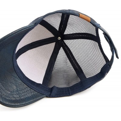 Baseball Caps Hatsandscarf Mesh Trucker Faux Leather Textured Baseball Cap (BA-27) - Navy - C618Q798U2Z $9.48