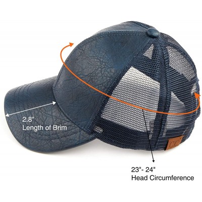 Baseball Caps Hatsandscarf Mesh Trucker Faux Leather Textured Baseball Cap (BA-27) - Navy - C618Q798U2Z $9.48