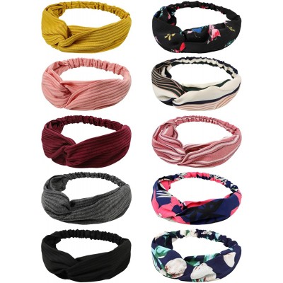 Headbands 10 Pack Boho Headbands for Women Vintage Cross Elastic Head Wrap Hair Accessories - CJ18Y2YD555 $14.89