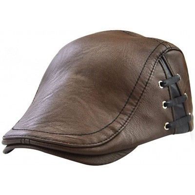 Newsboy Caps Men's Leather Newsboy Cap Ivy Gatsby Flat Golf Driving Hunting Hat - Brown-1 - CY186GQAK74 $18.98