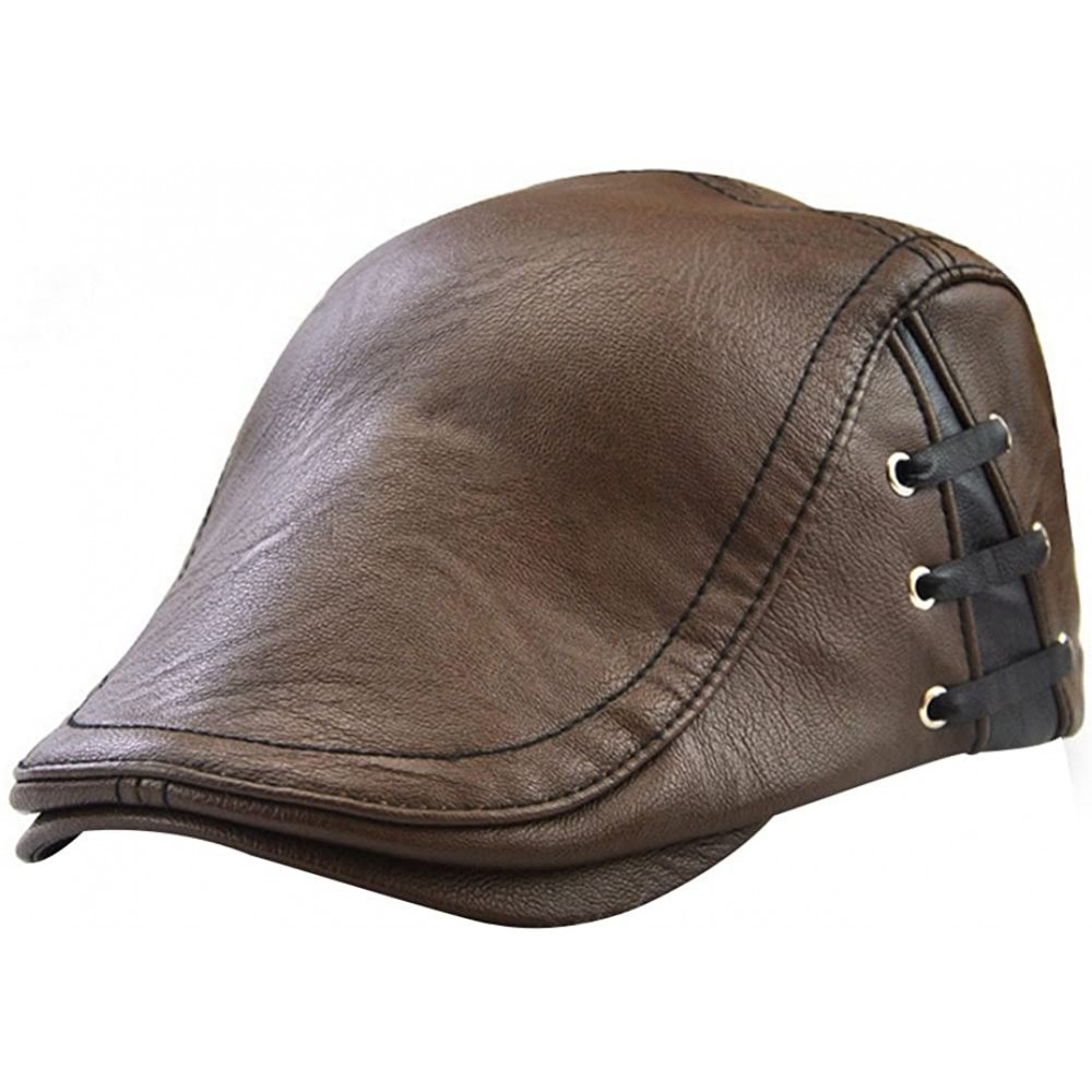 Newsboy Caps Men's Leather Newsboy Cap Ivy Gatsby Flat Golf Driving Hunting Hat - Brown-1 - CY186GQAK74 $18.98