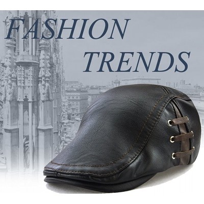 Newsboy Caps Men's Leather Newsboy Cap Ivy Gatsby Flat Golf Driving Hunting Hat - Brown-1 - CY186GQAK74 $18.98