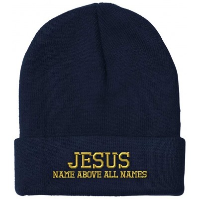 Skullies & Beanies Custom Beanie for Men & Women Jesus Name Above All Embroidery Skull Cap Hat - Navy - C118ZWOD5QR $16.13