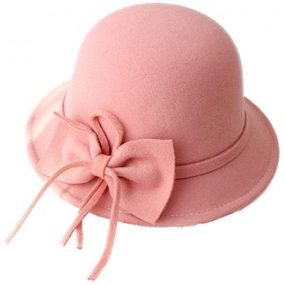 Bucket Hats Women's Bowknot Felt Cloche Bucket Hat Dress Winter Cap Fashion - Pink - C5188C2487W $15.09