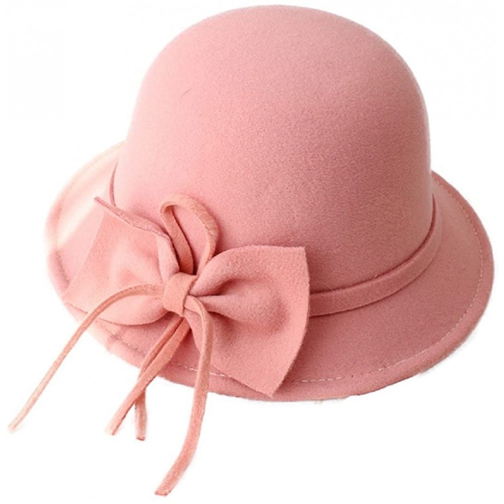 Bucket Hats Women's Bowknot Felt Cloche Bucket Hat Dress Winter Cap Fashion - Pink - C5188C2487W $15.09
