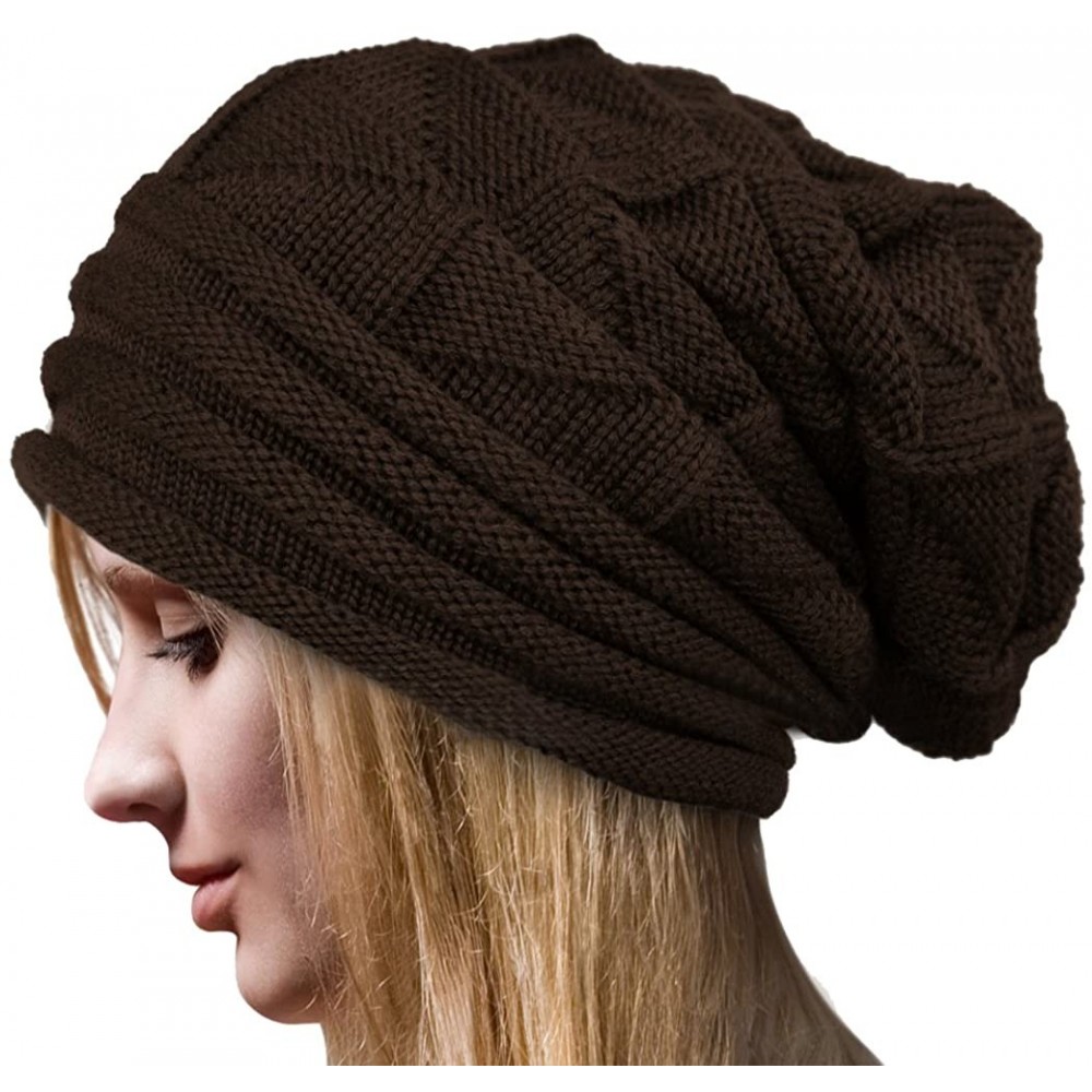 Skullies & Beanies Women's Winter Beanie Knit Crochet Ski Hat Oversized Cap Hat Warm - Coffee-1 - CS1206XZQ3D $9.50