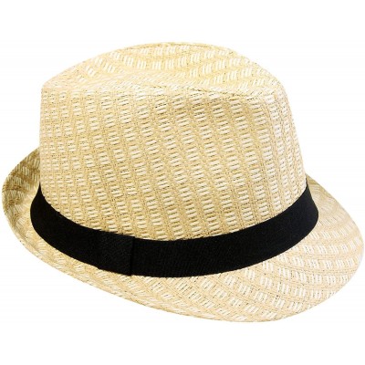 Fedoras Men/Women's Summer 2 Tone Colored Trilby Straw Fedora Hat - Beige - CE1843SEUC0 $29.47