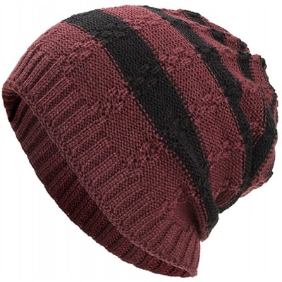Skullies & Beanies Warm Oversized Chunky Soft Oversized Cable Knit Slouchy Beanie Winter Warm Knit Hat Skull Cap - Wine 5 - C...